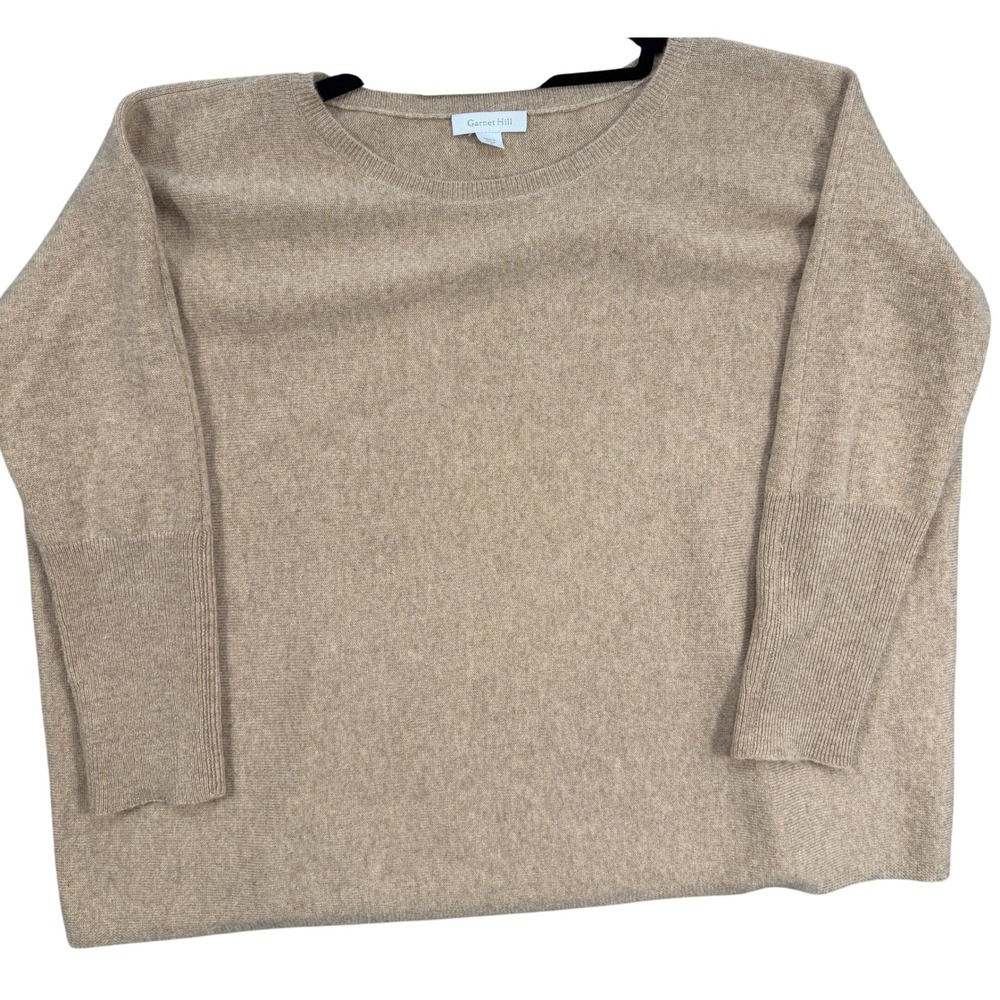 Garnet Hill Cashmere Sweater Womens S Tan Relaxed Crew Neck Ribbed Cuffs